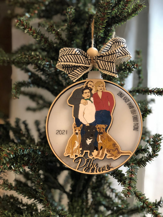 Custom Drawn Family Portrait Ornaments