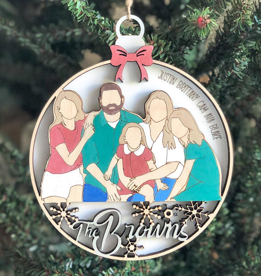 Custom Drawn Family Portrait Ornaments